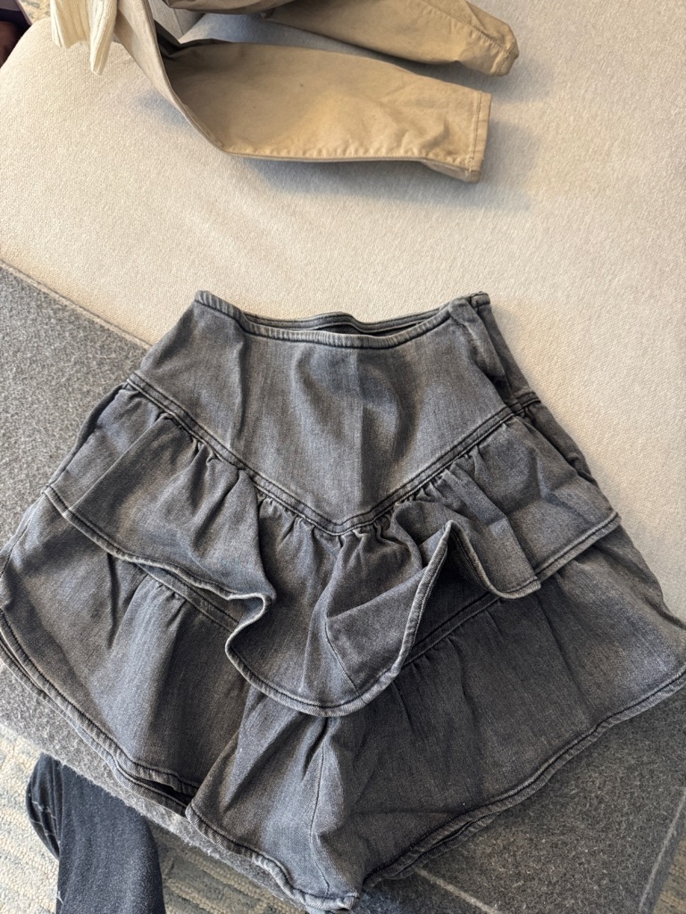 MOTHER Ruffled Mini Skirt in Washed Black